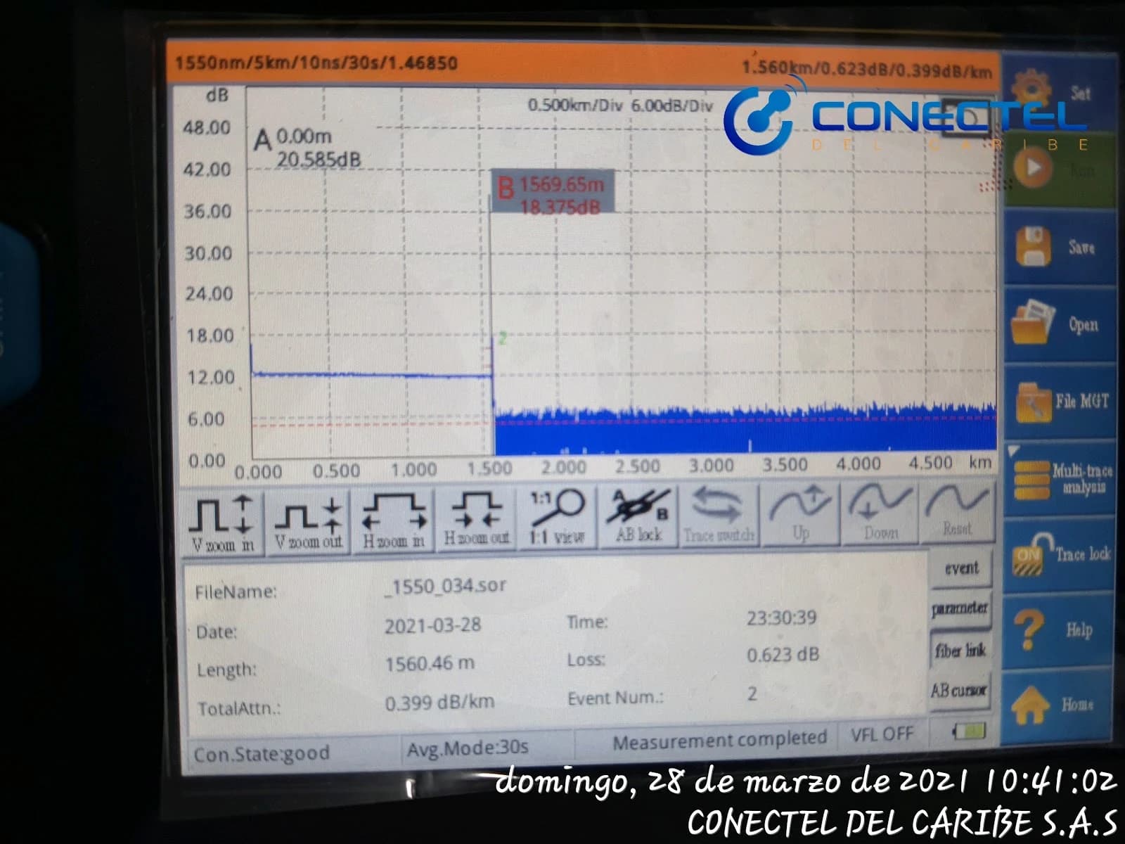 Verificación de potencia óptica de la conexión